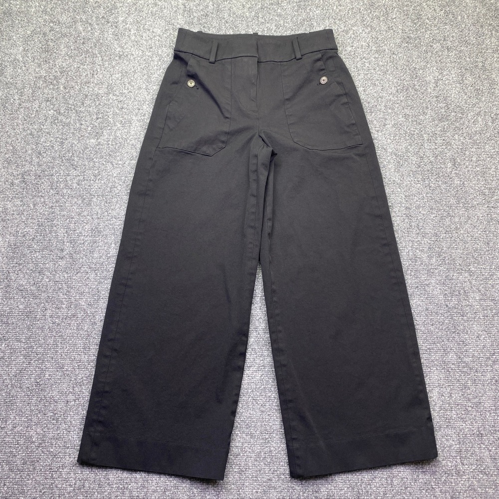 J.Crew Sydney Wide Leg Pant Cotton Blend Black Cropped Trousers Women Sz 0 BF404 - Picture 1 of 11